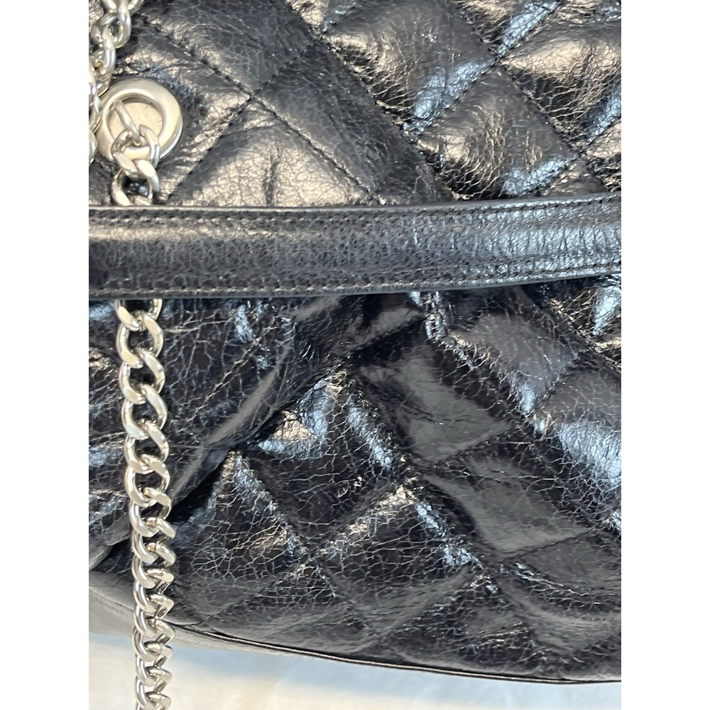 HOBO International Black Leather Quilted Bag Purse Handbag Silver Chain‎ Strap